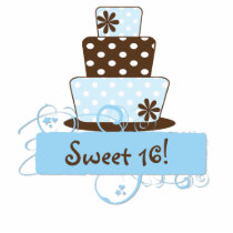 KRW Blue and Brown Sweet 16 Birthday Cake Top Photo Cutouts