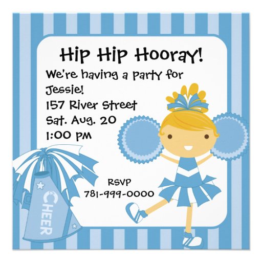 KRW Blue Cheerleader Birthday Party Invitation