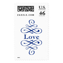 KRW Blue Elegant Swirl Love Wedding postage