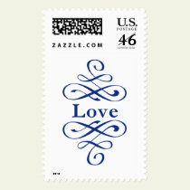 KRW Blue Elegant Swirl Love Wedding postage