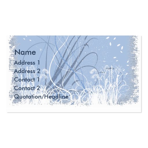 KRW Blue Grunge Floral Swirls Business Card (front side)