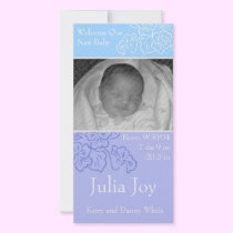 KRW Blue Leaf Custom Photo Birth Announcement photo cards