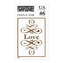 KRW Brown Elegant Swirl Love Wedding postage by KRWWedding KRW Brown Elegant Swirl Love Wedding postage