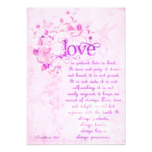 KRW Corinthians Love is: Wedding Invitation Pink