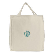 KRW Custom Basic Script Monogram in Teal embroidered bags