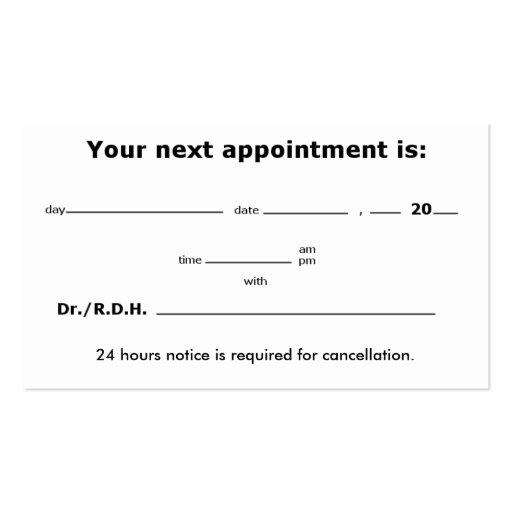 KRW Custom Happy Tooth Dental Appointment Business Card Template (back side)