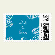 KRW Custom Name Blue and White Paisley Wedding postage by KRWWedding KRW Custom Name Blue and White Paisley Wedding postage