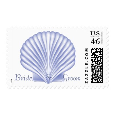 KRW Custom Name Sea Shell Beach Wedding Postage Stamps