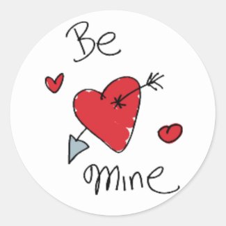 KRW Cute Be Mine Heart Valentine Round Sticker