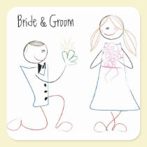 KRW Cute Bride and Groom Stick Figure Square stickers
