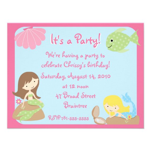 KRW Cute Mermaid Birthday Party Invitations
