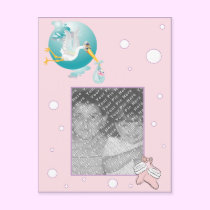 KRW Cute Stork Custom Photo Birth Annoucement postcards