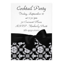 KRW Elegant Black Damask Cocktail Party Invitation