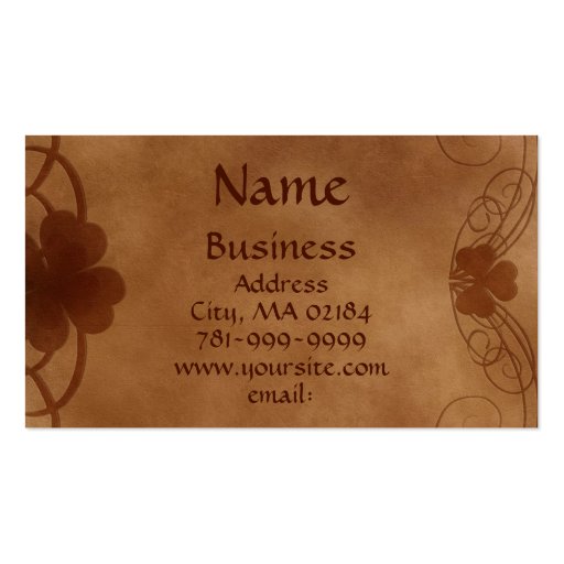 KRW Elegant Celtic Shamrock Parchment Custom Business Card (front side)