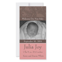 KRW Elegant Pink Custom Photo Birth Announcement Custom Photo Card