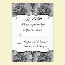 KRW French Black Lace Custom Wedding RSVP invitations