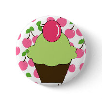 KRW Fun Green Cupcake with Cherries buttons