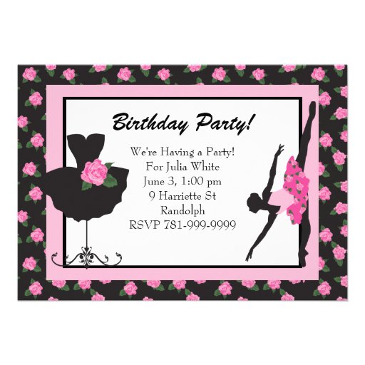 KRW Girls Ballet Rose Birthday Party Invitation