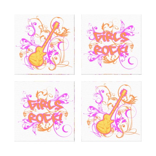 KRW Girls Rock Guitar Quad Canvas Grunge Art Canvas Prints