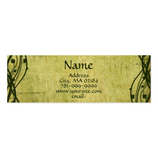 KRW Green Celtic Shamrock Parchment Custom Business Card (front side)