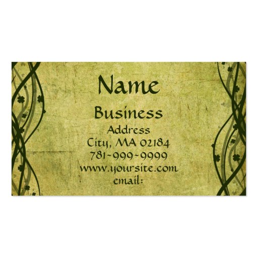 KRW Green Celtic Shamrock Parchment Custom Business Card