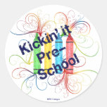 KRW Kickin' It Pre-School Crayons Grunge Round Stickers
