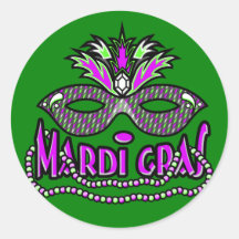 KRW Mardi Gras Mask and Beads Round Sticker