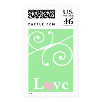 KRW Mint Green Elegant Swirl Love Heart Wedding Stamp