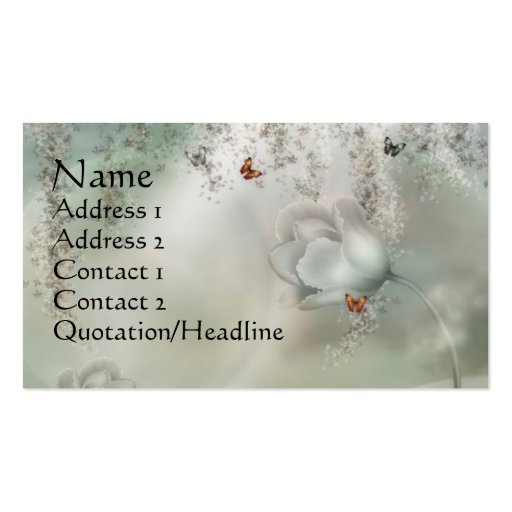 KRW Misty Gray Floral with Orange Butterflies Business Card Template
