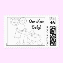 KRW Our New Baby Cute Stick Figure Family postage