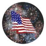 KRW Patriotic American Flag and Fireworks Round Stickers