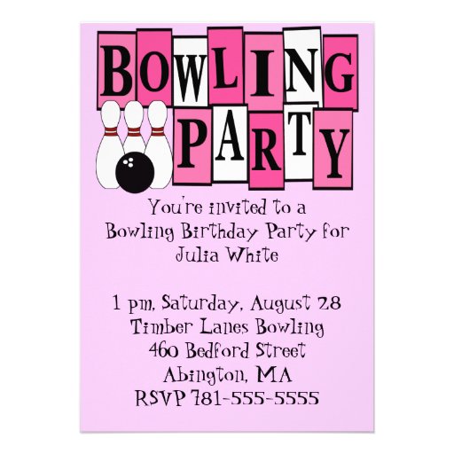 KRW Pink Bowling Birthday Party Personalized Invitation