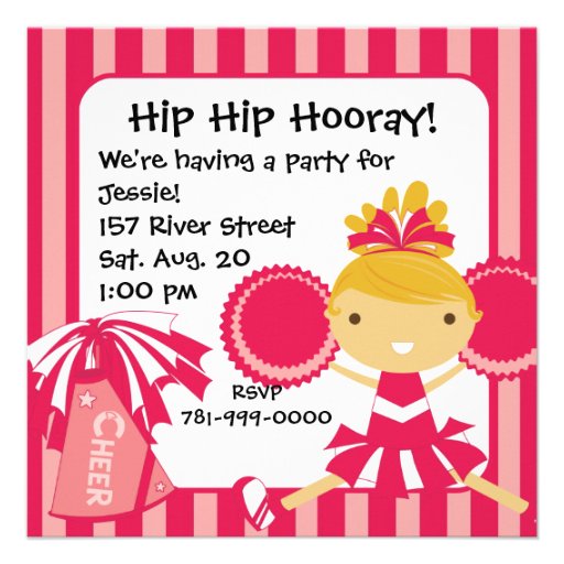 KRW Pink Cheerleader Birthday Party Invitation