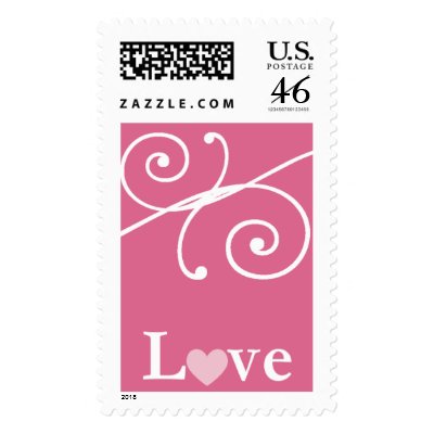 KRW Pink Elegant Swirl Love Heart Wedding Postage