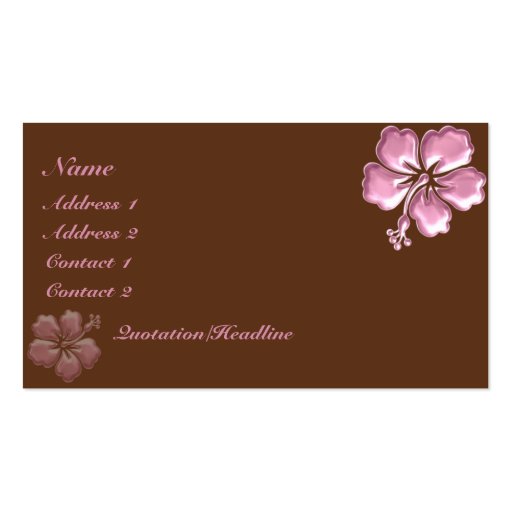 KRW Pink Hibiscus and Chocolate Elegant Business Cards (front side)