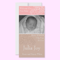 KRW Pink Leaf Custom Photo Birth Announcement photo cards