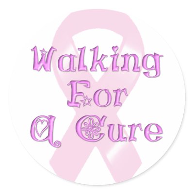 KRW Pink Ribbon Walking for a Cure Round Stickers by KRWDesigns