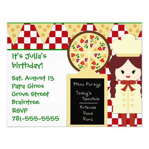 KRW Pizza Party Girl Birthday Party Invitations