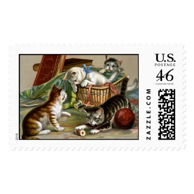 KRW Playful Kittens Vintage Illustration Stamp by KRWOldWorld
