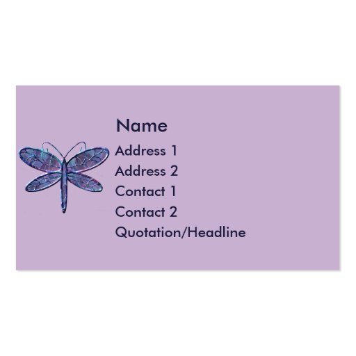 KRW Purple and Navy Blue Dragonfly Business Card (front side)