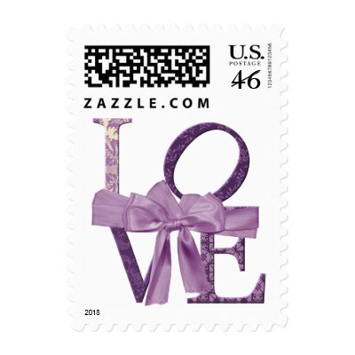 KRW Purple Fabric and Ribbon Love Wedding Postage Stamp