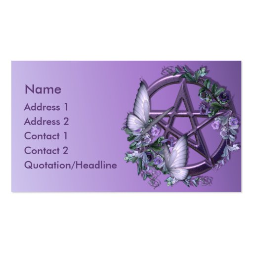 KRW Purple Floral Wiccan Pentagram Business Card (front side)