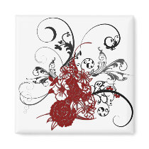KRW Red Floral Grunge magnets