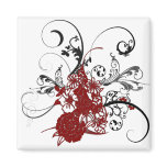 KRW Red Floral Grunge Fridge Magnets
