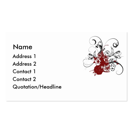 KRW Red Floral Grunge Swirl Business Card (front side)