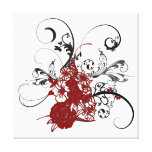 KRW Red Floral Grunge Wrapped Canvas Stretched Canvas Print