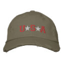 KRW Red White and Olive Green USA Stars embroidered hats