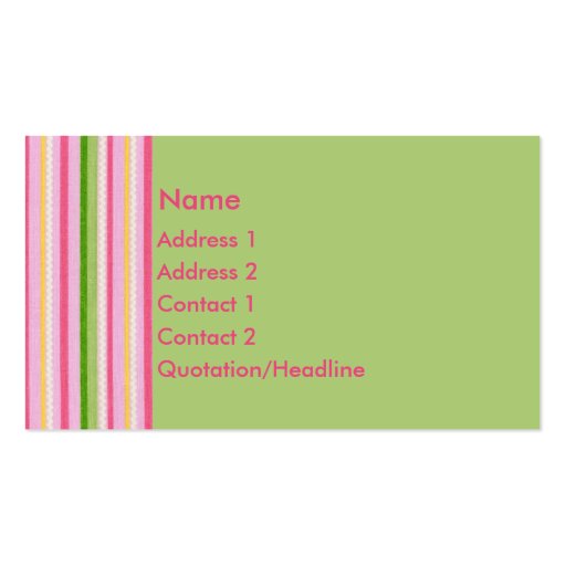 KRW Retro Pink and Green Stripe Business Card (front side)