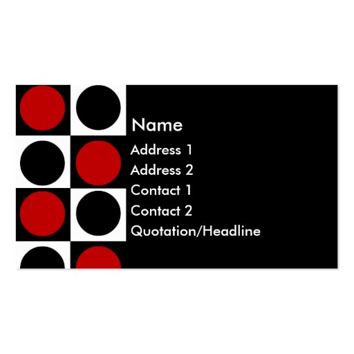KRW Retro Red White and Black Squares and Circles Business Card (front side)