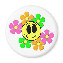 KRW Retro Smilie Face and Neon Flowers magnets